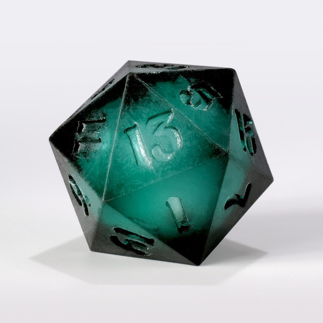 RAW Dark Teal with Silver Liquid Core Single D20